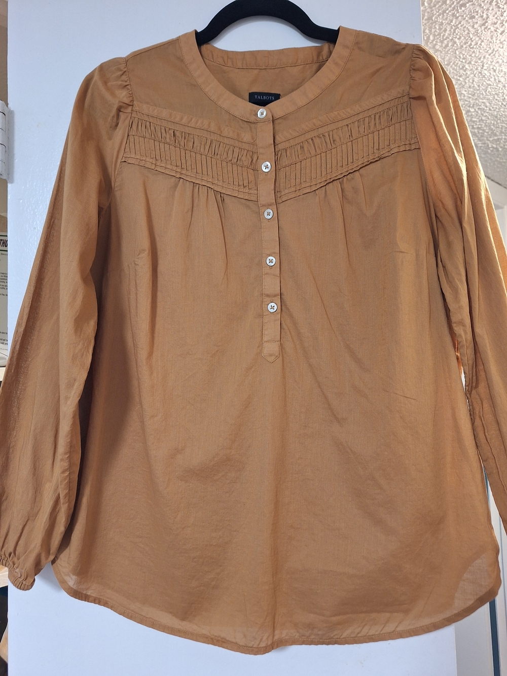 Talbots Women's Tan Pintuck Button-Front Blouse